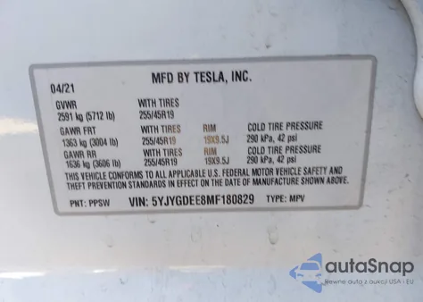 2021 Tesla Model Y Long Range Dual Motor All-Wheel Drive from USA, damaged, VIN 5YJYGDEE8MF180829